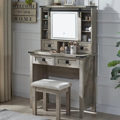Farmhouse Makeup Vanity Desk, Vanity Dressing Table, Stool Included