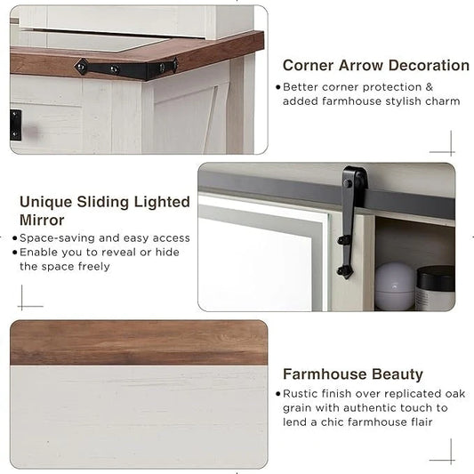 Farmhouse Makeup Vanity Desk, Vanity Dressing Table, Stool Included