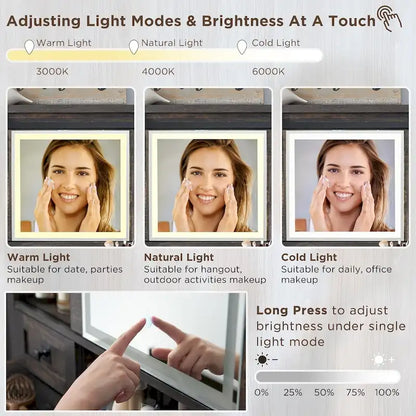 Farmhouse Makeup Vanity Desk, Vanity Dressing Table, Stool Included