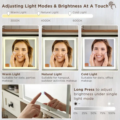 Farmhouse Makeup Vanity Desk, Vanity Dressing Table, Stool Included