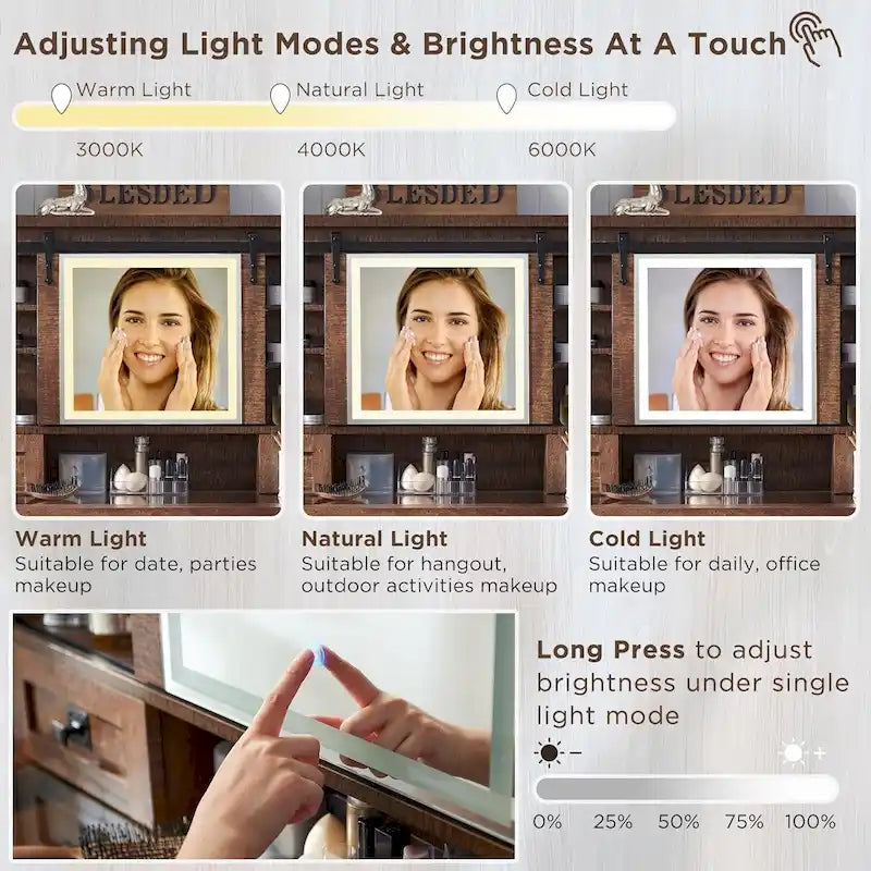 Farmhouse Makeup Vanity Desk, Vanity Dressing Table, Stool Included