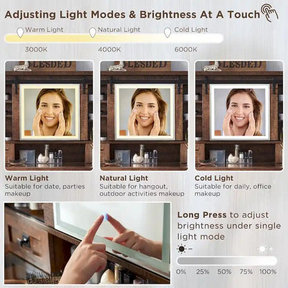 Farmhouse Makeup Vanity Desk, Vanity Dressing Table, Stool Included