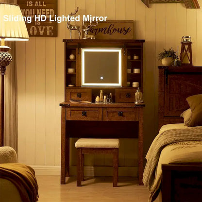 Farmhouse Makeup Vanity Desk, Vanity Dressing Table, Stool Included