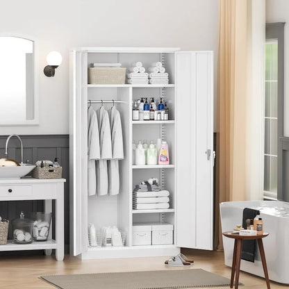 72 Tall Metal Lockable Wardrobe Armoire Storage Cabinet Locker with Hanging Rod for Garage, Gym, Home Office
