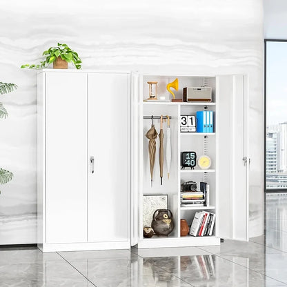 72 Tall Metal Lockable Wardrobe Armoire Storage Cabinet Locker with Hanging Rod for Garage, Gym, Home Office