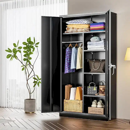 72 Tall Metal Lockable Wardrobe Armoire Storage Cabinet Locker with Hanging Rod for Garage, Gym, Home Office