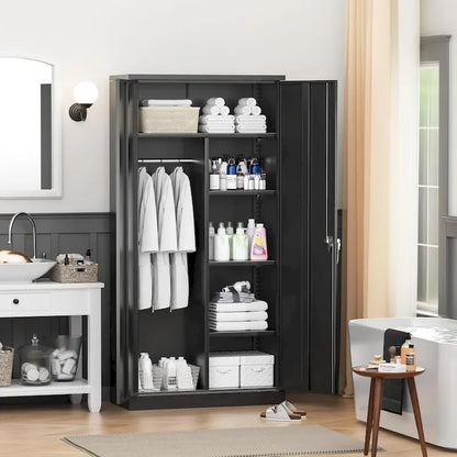 72 Tall Metal Lockable Wardrobe Armoire Storage Cabinet Locker with Hanging Rod for Garage, Gym, Home Office