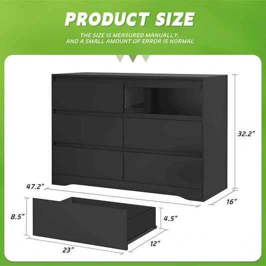 47.2 W 6-Drawer Wooden Bedroom Double Dresser Chest of Drawers