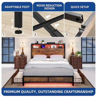 Moasis Queen 4 Storage Drawers Bed Frame with Headboard