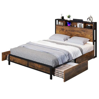 Moasis Queen 4 Storage Drawers Bed Frame with Headboard