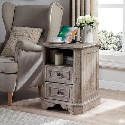 18 Farmhouse Nightstand with Charging Station, End Table,Side Table