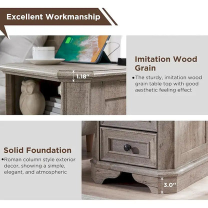 18 Farmhouse Nightstand with Charging Station, End Table,Side Table