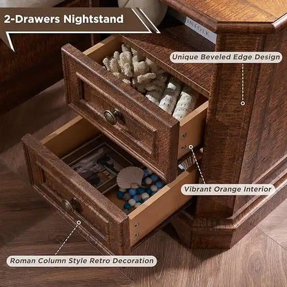 18 Farmhouse Nightstand with Charging Station, End Table,Side Table