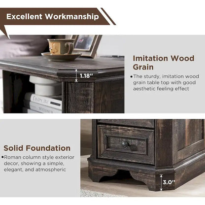 18 Farmhouse Nightstand with Charging Station, End Table,Side Table
