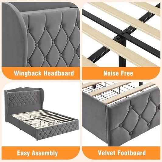 Queen Bed Frame with 4 Drawer