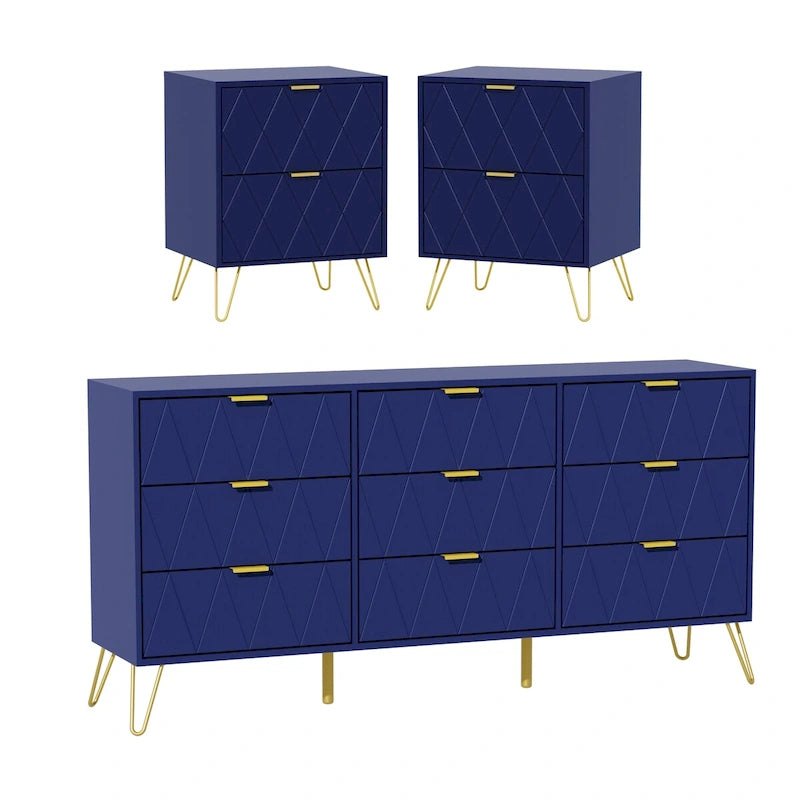 9 Drawer Dresser and Night Stand Sets for Bedroom Set of 2