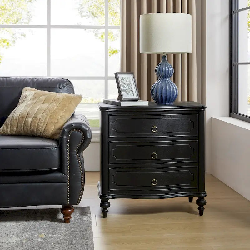 Alois Traditional 3-Drawer Nightstand with Solid Wood Spindle Legs by HULALA HOME