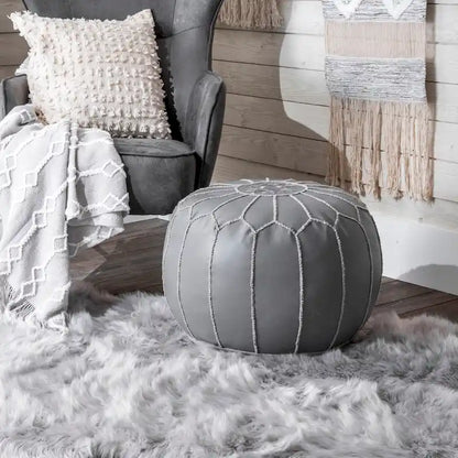 Nuloom Handmade Moroccan Leather Filled Ottoman Pouf