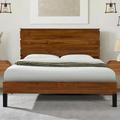 Mid-Century Modern Solid Wood Bed by Harper&Bright Designs
