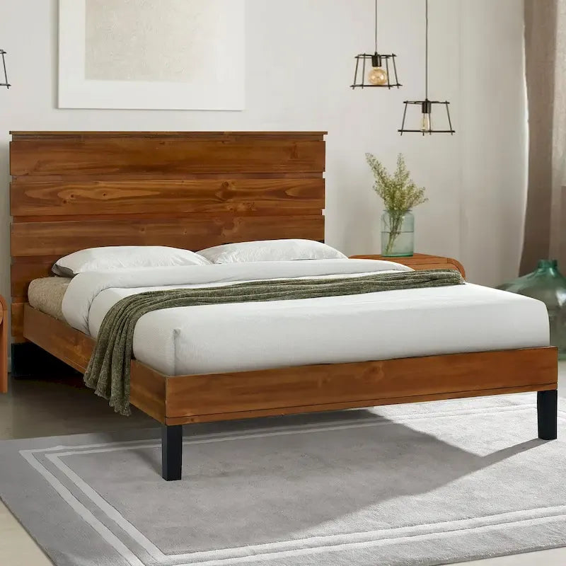 Mid-Century Modern Solid Wood Bed by Harper&Bright Designs