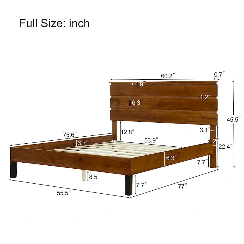 Mid-Century Modern Solid Wood Bed by Harper&Bright Designs