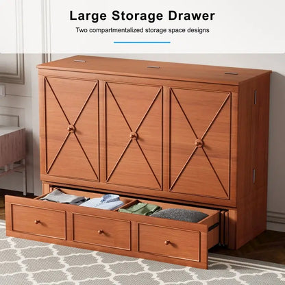 Mixoy Murphy Bed with Foldable Mattress,Modern Cube Cabinet Bed with Storage Drawer & USB Charging Station