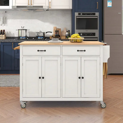 Kitchen Island Cart With Solid Wood Top and Locking Wheels