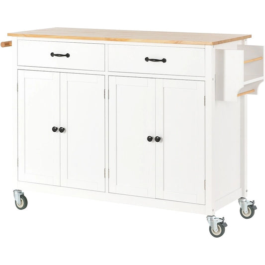 Kitchen Island Cart With Solid Wood Top and Locking Wheels