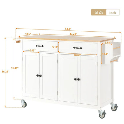 Kitchen Island Cart With Solid Wood Top and Locking Wheels