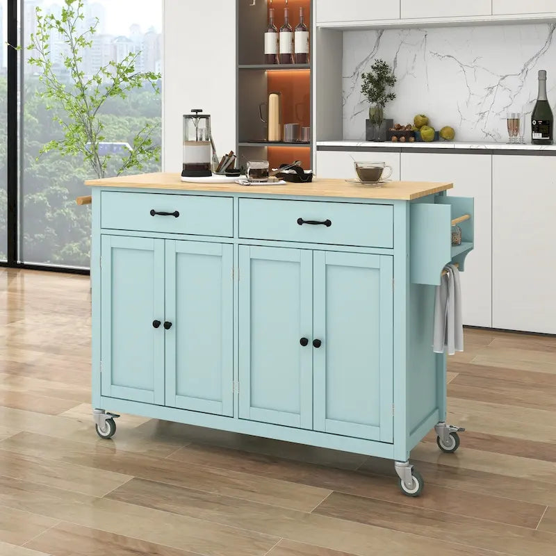 Kitchen Island Cart With Solid Wood Top and Locking Wheels