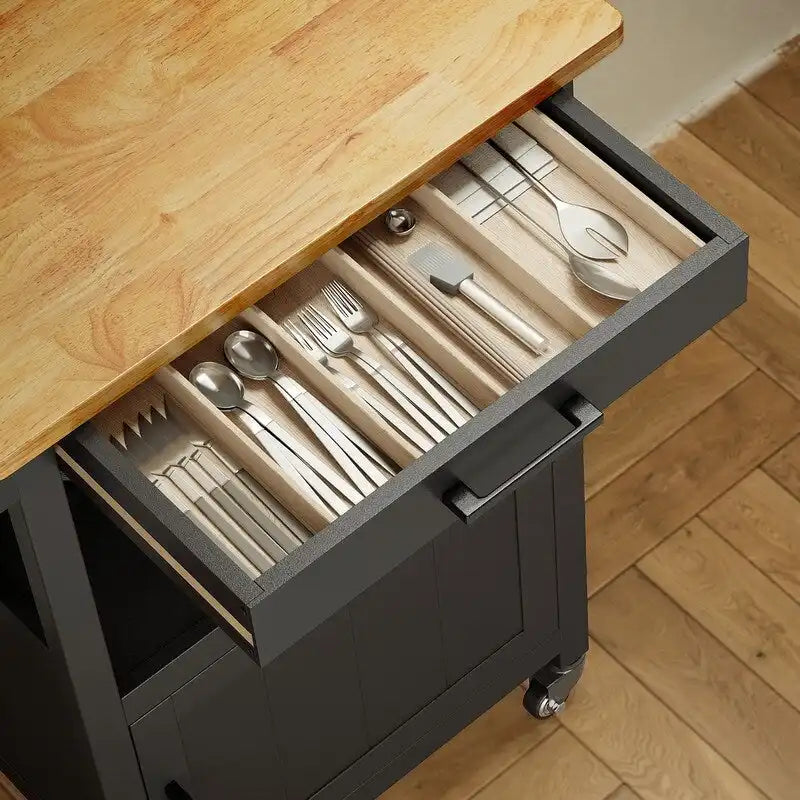 Wooden Kitchen Island Trolley Cart with Drawers