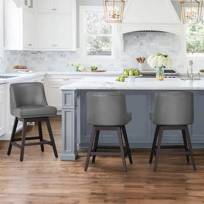 LUE BONA 26 in. Counter Height Bar Stools Upholstered Wood Frame Swivel Bar Stool with Farbic Seat Set of 3