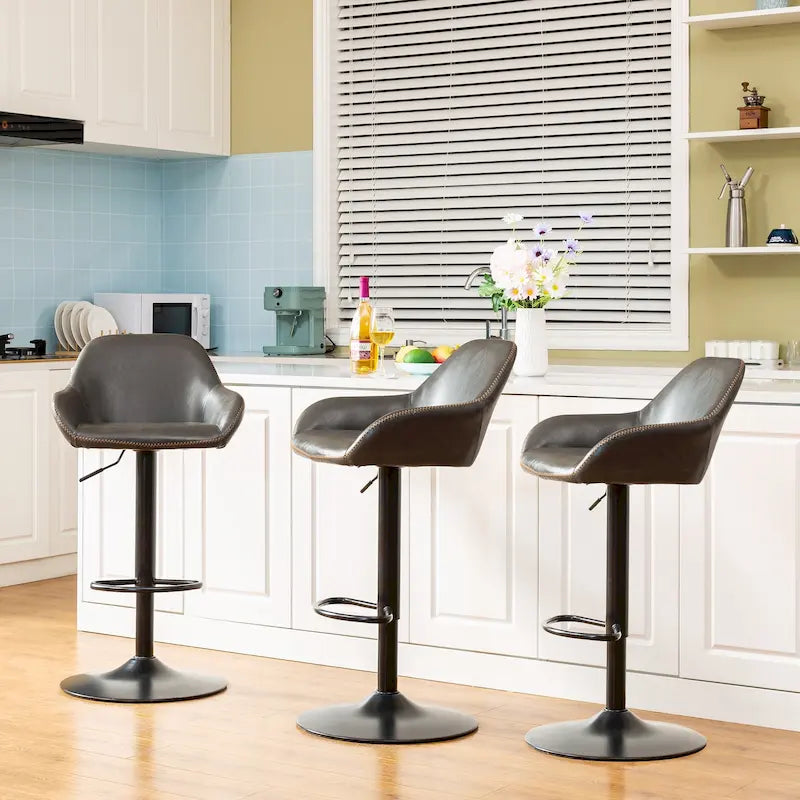 Glitzhome Set of 3 Mid-Century Modern Adjustable Swivel Bar Stools - Set of 3