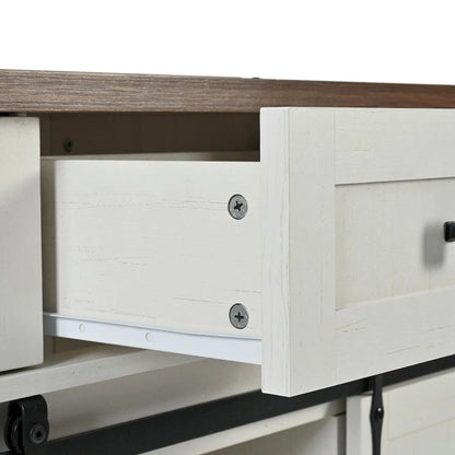 53.5 Farmhouse Kitchen Island with Power Outlet, Drop Leaf, Spice Rack, Drawer, and Wheels