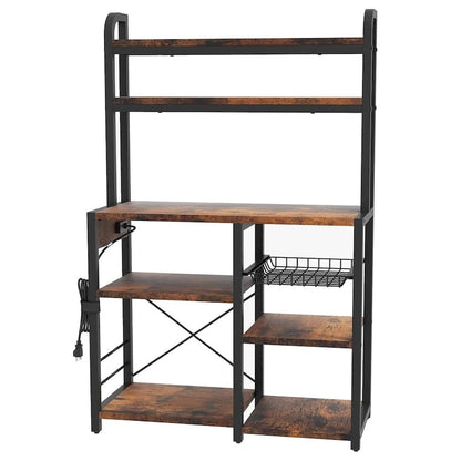 Kitchen Bakers Rack with Power Outlet, Wire Basket