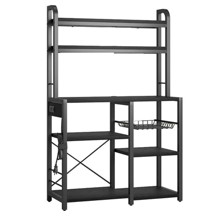 Kitchen Bakers Rack with Power Outlet, Wire Basket
