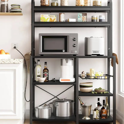 Kitchen Bakers Rack with Power Outlet, Wire Basket