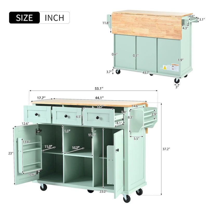 Portable Rolling Kitchen Island Cart with Storage