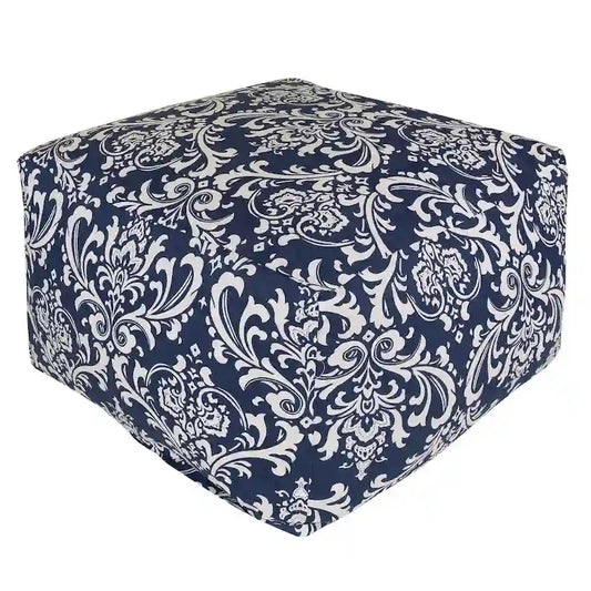 Majestic Home Goods Indoor Outdoor Navy French Quarter Ottoman Pouf 27 in L x 27 in W x 17 in H