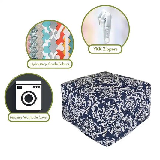 Majestic Home Goods Indoor Outdoor Navy French Quarter Ottoman Pouf 27 in L x 27 in W x 17 in H