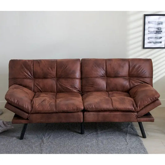 Futons Couch, Upholstered Convertible Folding Futon Sofa Bed for Compact Living Space, Apartment, Dorm,Faux Leather