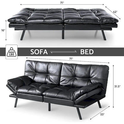 Futons Couch, Upholstered Convertible Folding Futon Sofa Bed for Compact Living Space, Apartment, Dorm,Faux Leather