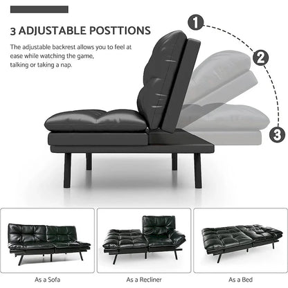 Futons Couch, Upholstered Convertible Folding Futon Sofa Bed for Compact Living Space, Apartment, Dorm,Faux Leather