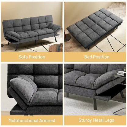 Futons Couch, Upholstered Convertible Folding Futon Sofa Bed for Compact Living Space, Apartment, Dorm,Faux Leather