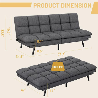 Futons Couch, Upholstered Convertible Folding Futon Sofa Bed for Compact Living Space, Apartment, Dorm,Faux Leather