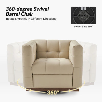 JeremiasMid-certury Modern GenuineLeatherTufted SwivelClubChair with Wooden Apron by HULALA HOME