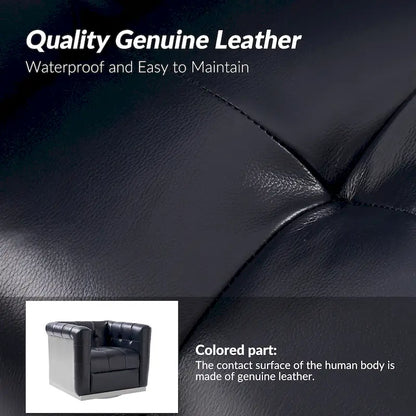 JeremiasMid-certury Modern GenuineLeatherTufted SwivelClubChair with Wooden Apron by HULALA HOME