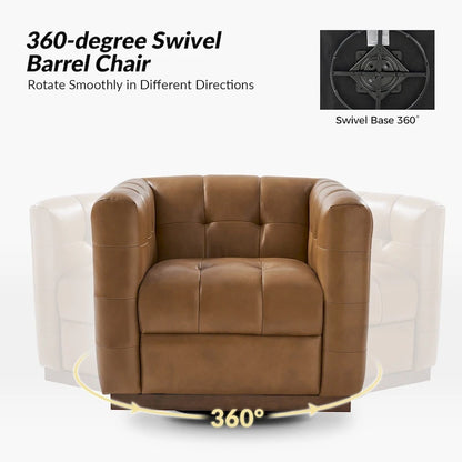 JeremiasMid-certury Modern GenuineLeatherTufted SwivelClubChair with Wooden Apron by HULALA HOME