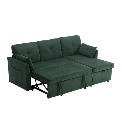 Corduroy/Chenille Upholstered L-Shaped Storage Reversible Chaise Sectional Sofa with Side Pocket