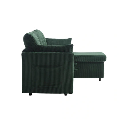 Corduroy/Chenille Upholstered L-Shaped Storage Reversible Chaise Sectional Sofa with Side Pocket